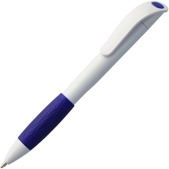 Ручка шариковая Grip, белая (молочная) с синим Ручка шариковая Grip, белая (молочная) с синим